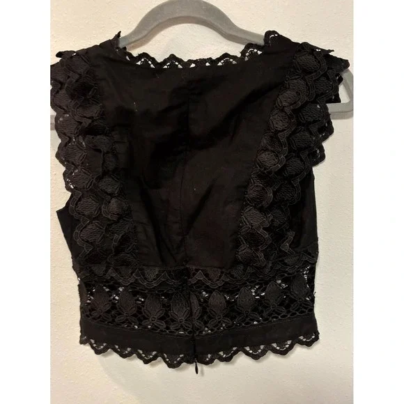 Endless Rose‎ Plunging Neck Lace Trim Cropped Top Womens Small Black Cotton - Picture 7 of 10
